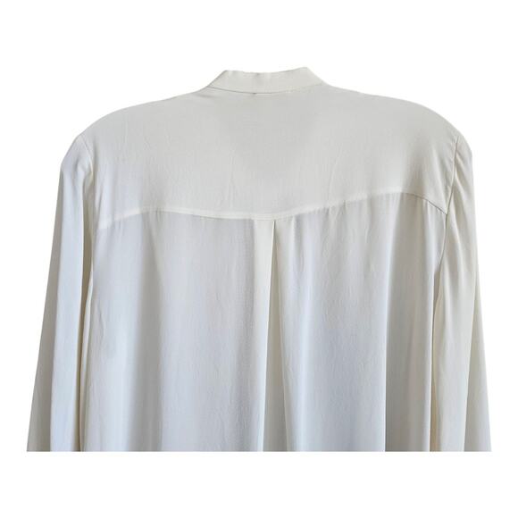 ELIE TAHARI Women's M Piper Silk Blouse Cream Button Up Pleated Embroidered 38" - Picture 7 of 8